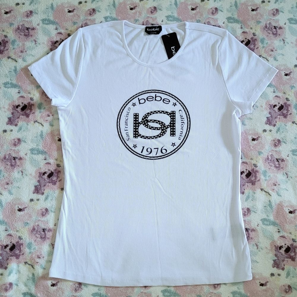 bebe White Ribbed Top - NWT
